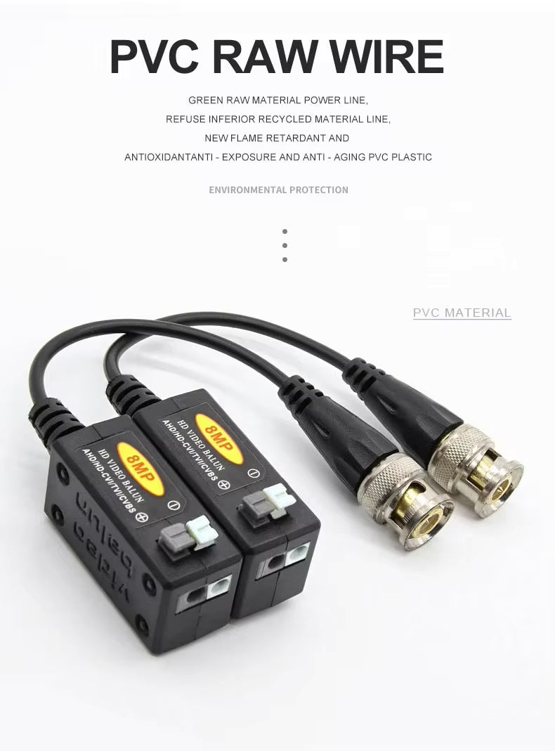 Passive HD video balun transmitter for CCTV surveillance cameras up to 8MP