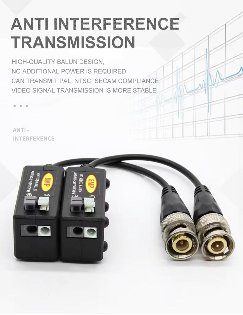 Passive HD video balun transmitter for CCTV surveillance cameras up to 8MP